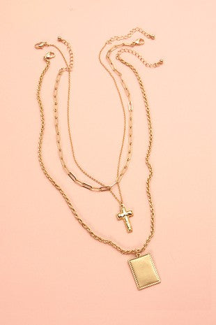 Cross & Tag Multi-Layer Necklace