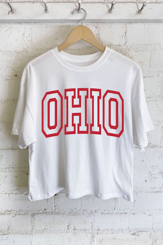 OHIO PUFF PRINT GRAPHIC LONG CROP TOP