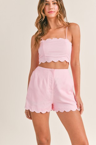 SCALLOPED DETAILED CROP TOP AND SHORT SET