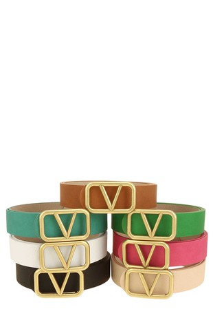 Metal V Buckle Leather Belt