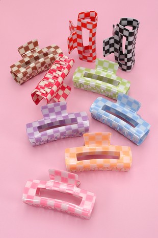 JUMBO RESIN CHECKER HAIR CLAW CLIPS 4inch