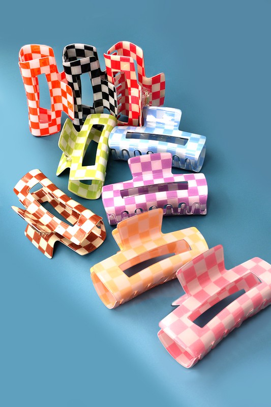 JUMBO RESIN CHECKER HAIR CLAW CLIPS 4inch