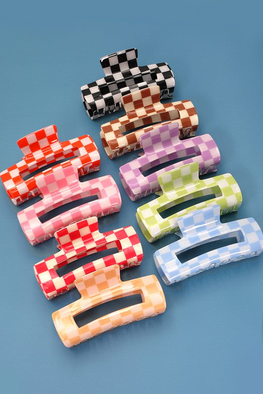 JUMBO RESIN CHECKER HAIR CLAW CLIPS 4inch