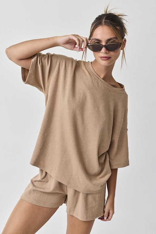 Amaya Textured Knit Top and Shorts Set