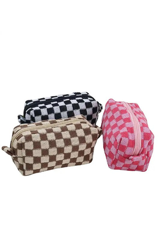 CHECKERED MAKEUP COSMETIC POUCH BAG