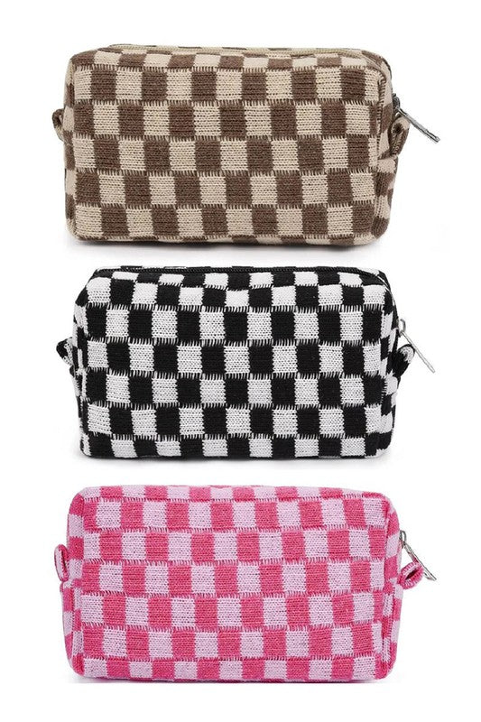 CHECKERED MAKEUP COSMETIC POUCH BAG