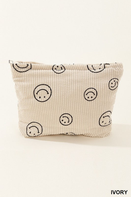 CORDUROY SMILE COSMETIC MAKEUP CLUTCH BAG