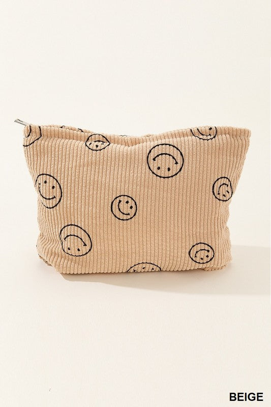 CORDUROY SMILE COSMETIC MAKEUP CLUTCH BAG