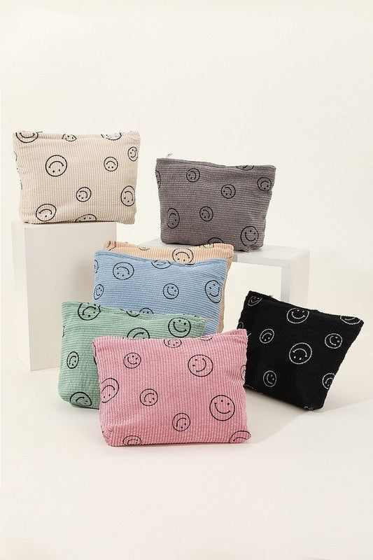 CORDUROY SMILE COSMETIC MAKEUP CLUTCH BAG