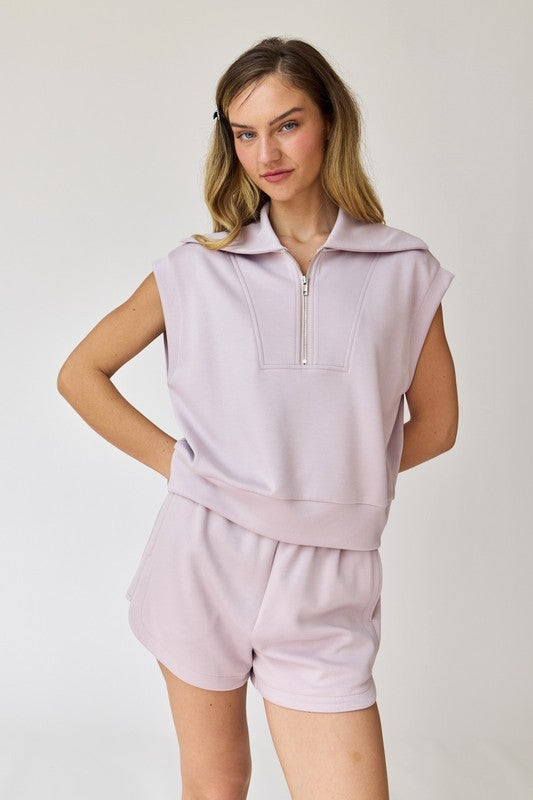 Blake Half Zip Cropped Sweatshirt and Shorts Set