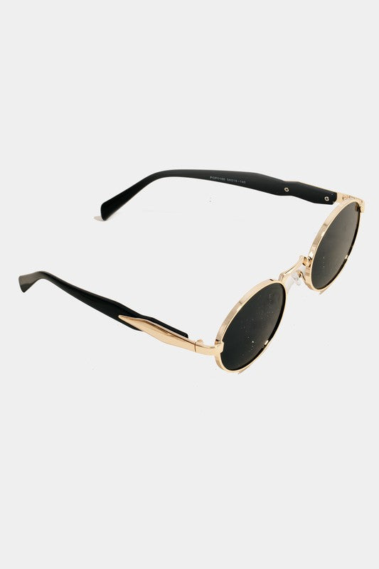 Metallic Frame Oval Lens Sunglasses