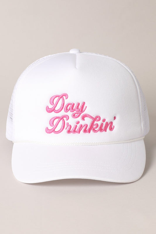 Day Drinkin Texts Embroidery Mesh Back Trucker Hat