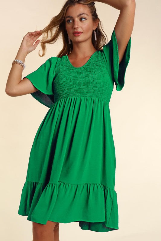 FIT AND FLARE SOLID DRESS WITH SIDE POCKETS