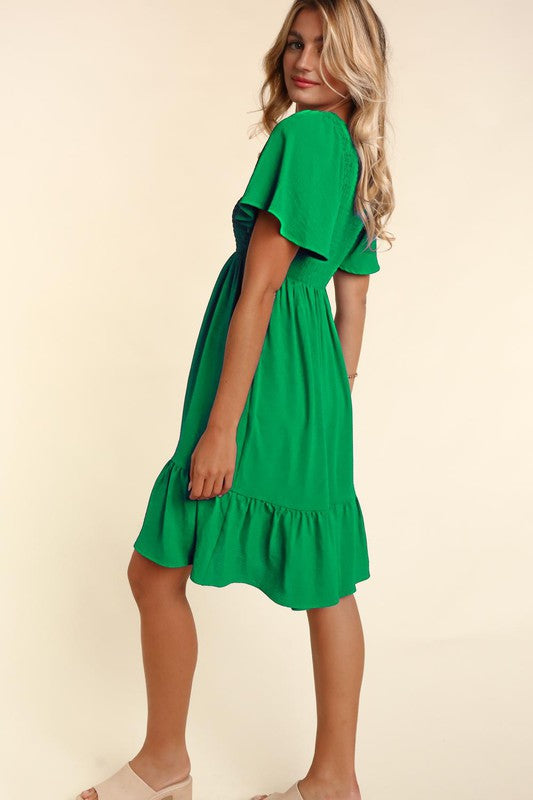 FIT AND FLARE SOLID DRESS WITH SIDE POCKETS