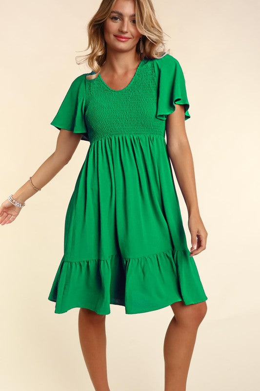 FIT AND FLARE SOLID DRESS WITH SIDE POCKETS